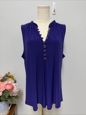 White House Black Market Sleeveless Purple Ring-Detail V-Neck Top